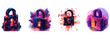 Digital lock, online security, encryption clipart vector illustration set