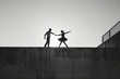 a couple playing dance , black&white picture, minimalism