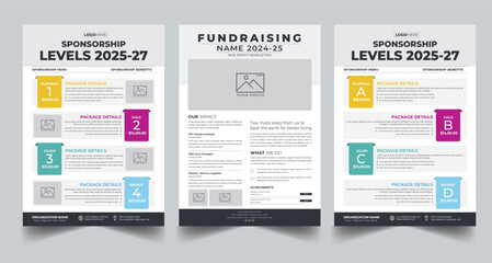 nonprofit event sponsorship levels fundraising flyers design template with 3 style layout