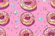 © SHOTPRIME STUDIO - Seamless pattern of pink donuts with sprinkles and stars on a pink background
