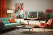 © Kokhanchikov - Retro living room interior with tv