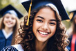 Beautiful smile woman mouth. Smiling young woman with long curly hair graduating student celebrating Graduation. School graduation