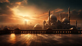 Fototapeta  - mosque at sunset, ramadan and eid background