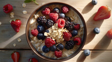 Overhead Perspective Of Oatmeal Bowl With Berries