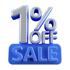 1 percent off sale discount number blue 3d render