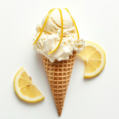 Poster - Lemon ice cream isolated on a clean background - ice cream, cone, waffle cone 