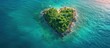 Aerial view of a heart-shaped Caribbean island surrounded by ocean waters.
