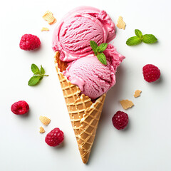 Sticker - Pomegranate ice cream isolated on a clean background - ice cream, cone, waffle cone 