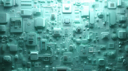 Abstract futuristic background in mint colors. Abstract microcircuits and processors. AI generative