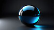3d blue sphere. 3d glassy blue sphere on black background