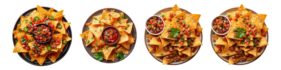 Wall Mural - Freshly made spicy nachos with dipping sauce isolated on transparent background.