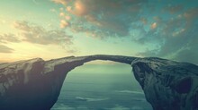 Natural Rock Arch Bridge Over The Ocean - A Massive Rock Arch Over Calm Ocean Waters, Captured During A Beautiful Sunrise Or Sunset, Creating A Natural Bridge Against The Sky