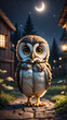 Night Owl Perched on Tree Branch under Moonlight