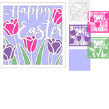 Fototapeta Dinusie - Easter shadow box svg, Happy Easter card layered papercut design for cricut, Easter decor with tulip flowers
