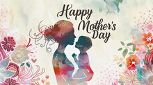 Stylized Mother Child Silhouette Floral Mother's Day Illustration
