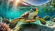 Close up beautiful realistic turtle under the sea