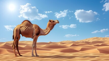 Wall Mural - cute camel on the desert background