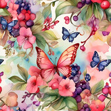 Fototapeta Motyle - Watercolor summer berry, generative ai