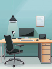 Canvas Print - empty Modern office desk with computer display background 