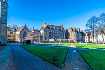 Wall Mural - A view across the cathedral square in Peterborough, UK on a bright sunny day