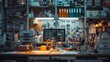 © Rattanathip - A well-organized electronic engineering workstation featuring a computer with schematics on the screen, various tools, and testing equipment.