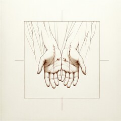 Poster - Sacred Scars: The Stigmata of Christ. Human hands with wound, sketch. Vector illustration.