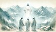 The greatest miracle: Transiguration of Jesus. llustration of Jesus appearing bright to Peter, James and John on a mountain. Digital watercolor painting.