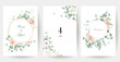 Floral eucalyptus selection vector frames. Hand painted branches, pink flowers, leaves on white background