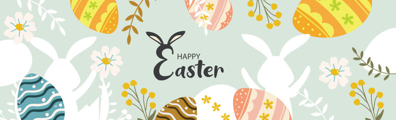 Wall Mural - Happy Easter banner. Trendy Easter design with typography