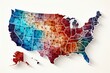 United States of America map with federal states Abstract colorful background