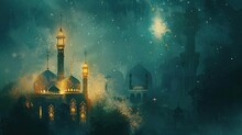 Beautyful Romadan Mosque. Eid Alfitr Moon With A Background, Wallpaper