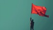 man holding a big red flag visual concept for international labor day