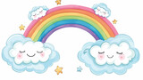 Fototapeta Dinusie - Cute clouds and rainbow drawing vector illustration