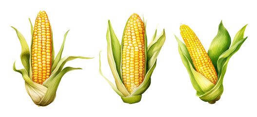 Corn, watercolor clipart illustration with isolated background.