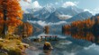 An autumn scene of Hintersee lake. Morning view of Alps on Austrian border, Germany, Europe. Concept of beauty of nature background.