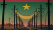 Electricity in the Mauritania. Electric poles on the background of the Mauritania flag. Mauritania flag and Electric poles.