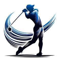 illustration of a blue silhouette of a golfer in action