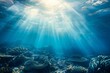 Tranquil underwater scene with sunbeams filtering through the ocean Highlighting the serene beauty of marine life