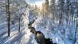 Waterfall in the Forest Wintertime in the Woods Snowing 