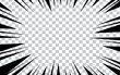 Comic book radial lines on transparent background. Manga speed frames, superhero action. Black and white vector retro illustration