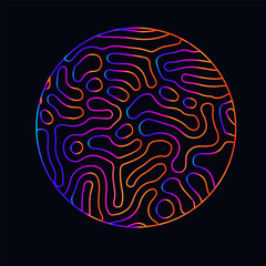 Wall Mural - neon holographic circle with warped and glitched texture of lines.
