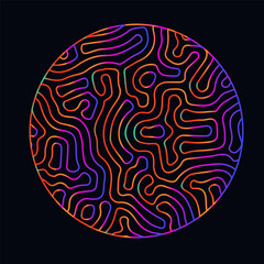 Wall Mural - neon holographic circle with warped and glitched texture of lines.
