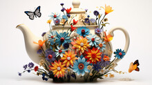 Whimsical _A Floral Teapot With A Butterfly