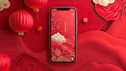 Wall Mural - App background, Illustration style, red theme, Chinese New Year