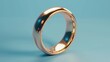 simple and elegant shinning golden engangement of a standing or wedding ring with studio lighting settings and blue background, symbol of love. Generative AI 