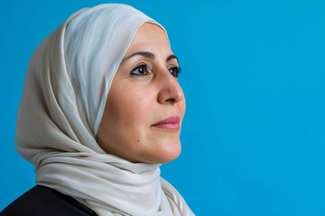 Wall Mural - Woman in Headscarf on Blue Background