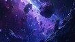 Floating Asteroids in a Purple Hued Galaxy - An awe-inspiring depiction of various sizes of asteroids against a backdrop of a purple-hued starry galaxy