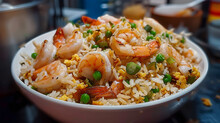 Shrimp fried rice in bowl