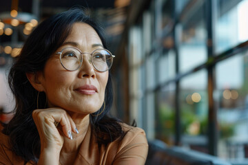 Wall Mural - middle aged asian american woman in office