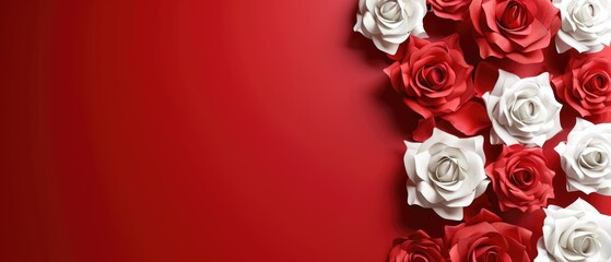 Wall Mural - Valentine's Day Ultrawide Red And White Roses Empty Background 